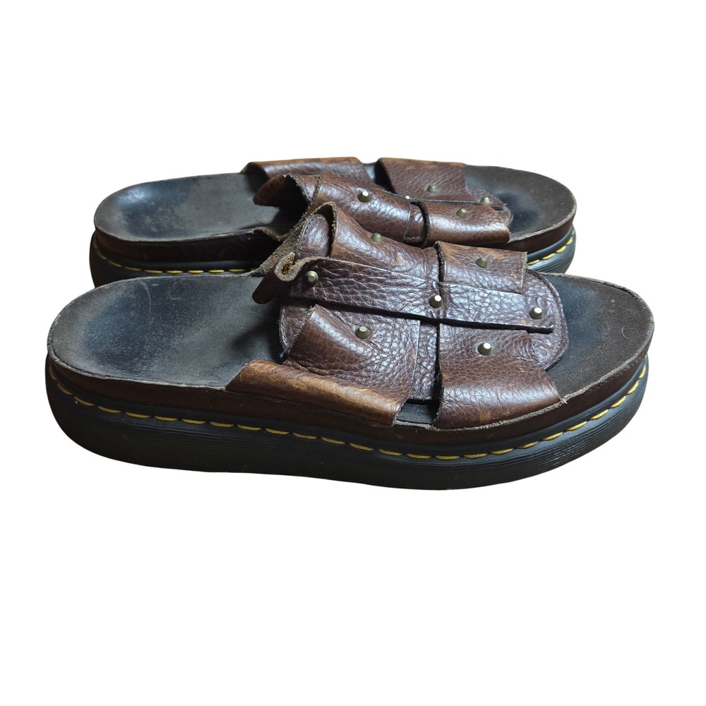 Vintage Dr Martens Trevin Chunky Studded Platform Slides Pebbled Leather Mens 11